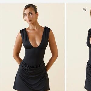 Elegant Black Sleeveless Corset Drape Dress